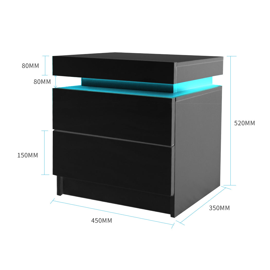 Bedside Tables Drawers RGB LED Side Table High Gloss Nightstand Cabinet - image3