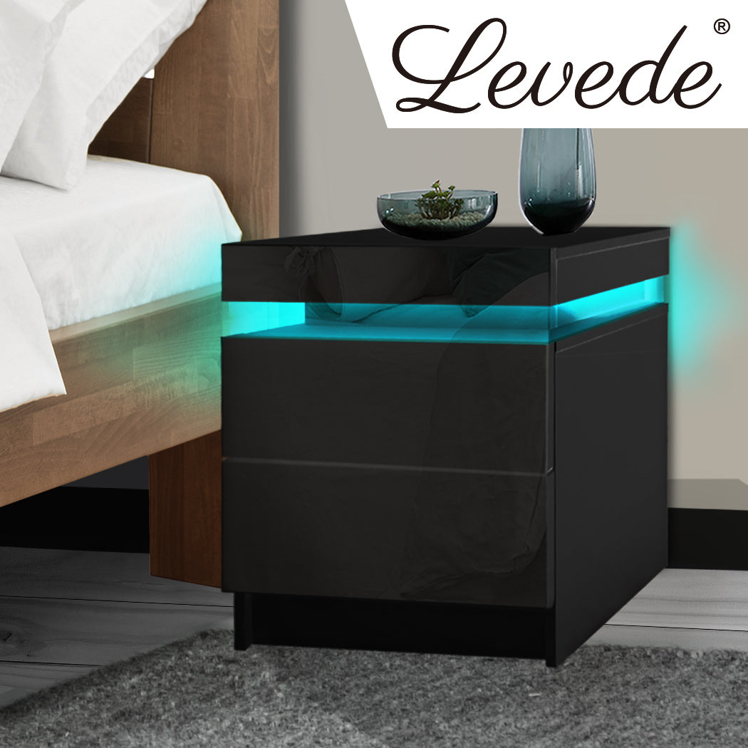 Bedside Tables Drawers RGB LED Side Table High Gloss Nightstand Cabinet - image7