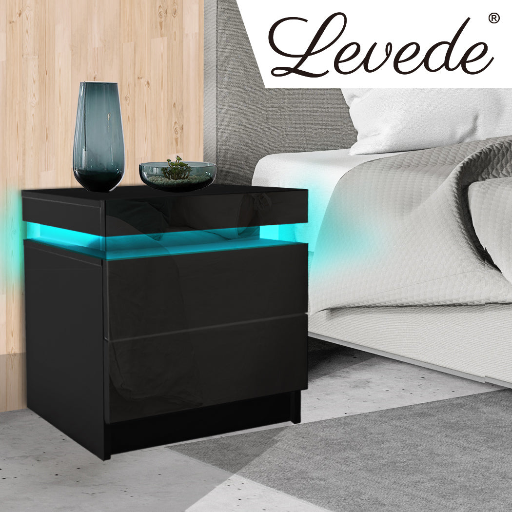 Bedside Tables Drawers RGB LED Side Table High Gloss Nightstand Cabinet - image8