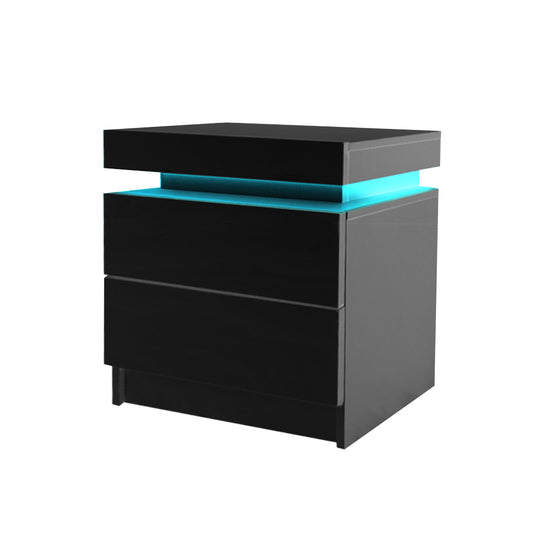 Bedside Tables Drawers RGB LED Side Table High Gloss Nightstand Cabinet - image1