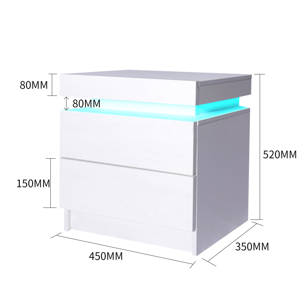 Bedside Tables Drawers RGB LED Storage Cabinet High Gloss Nightstand - image3