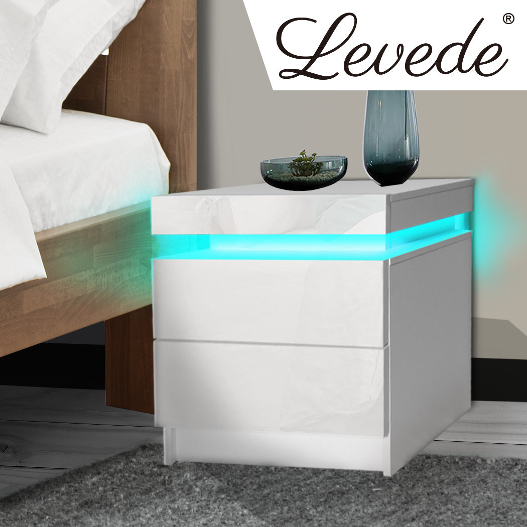 Bedside Tables Drawers RGB LED Storage Cabinet High Gloss Nightstand - image7