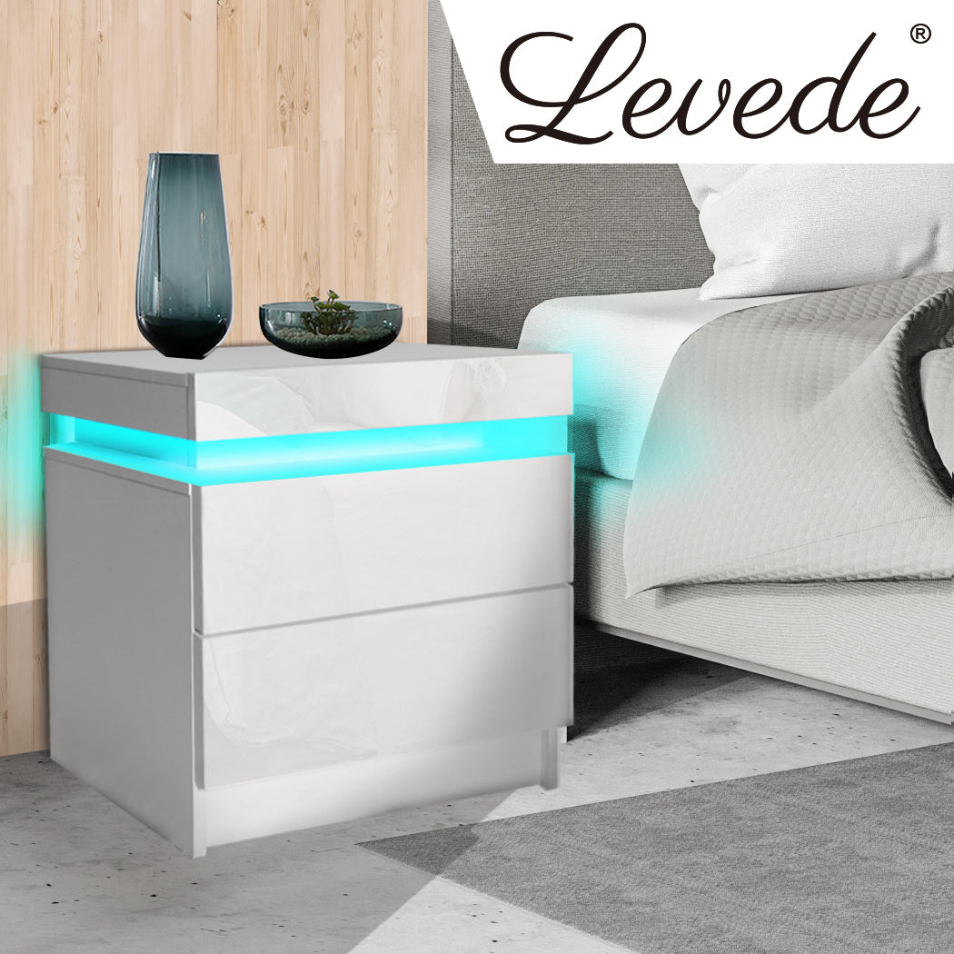 Bedside Tables Drawers RGB LED Storage Cabinet High Gloss Nightstand - image8