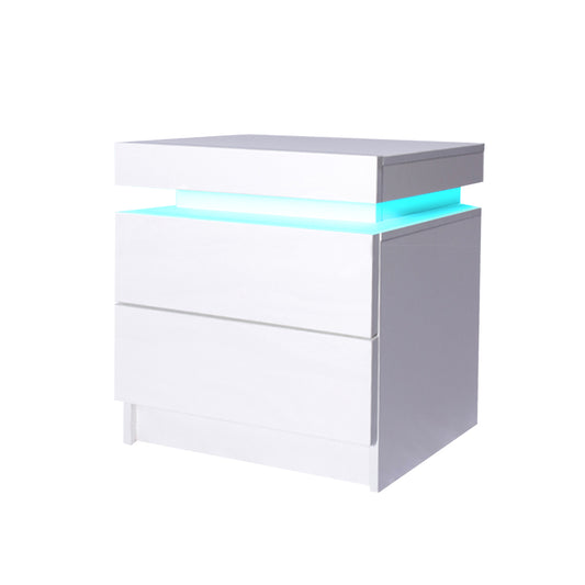 Bedside Tables Drawers RGB LED Storage Cabinet High Gloss Nightstand - image1