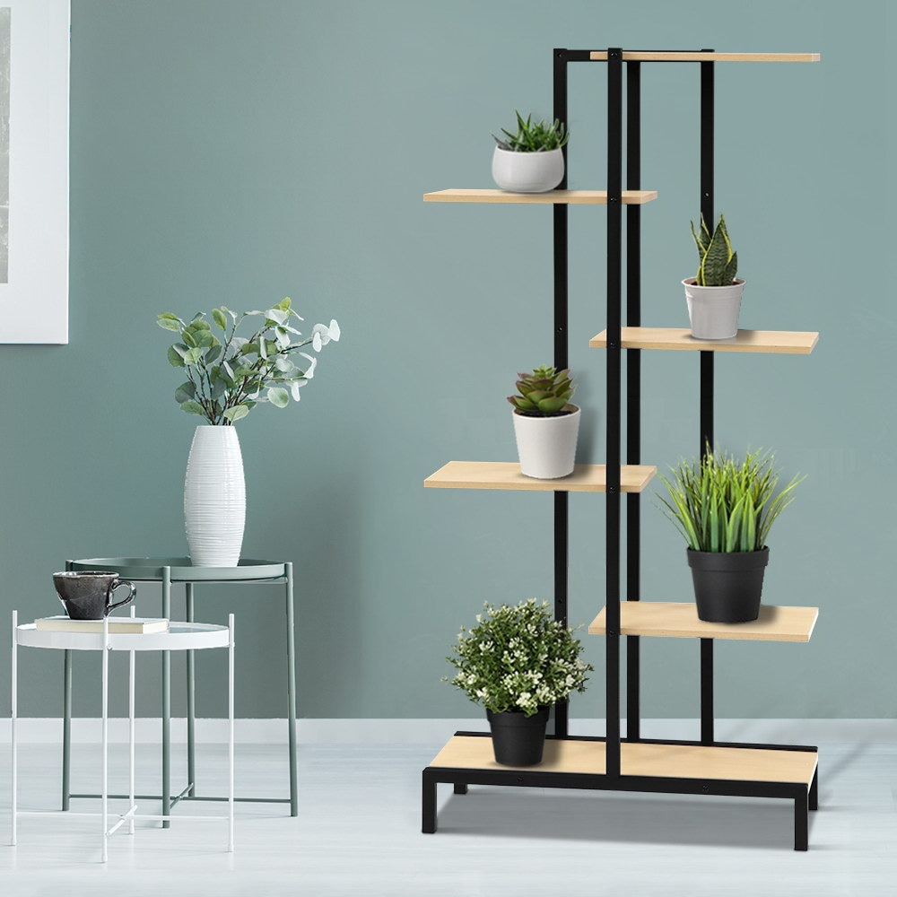 6-tier Indoor Outdoor Metal Wood Plant Stand Garden Shelf Garden Display - image7