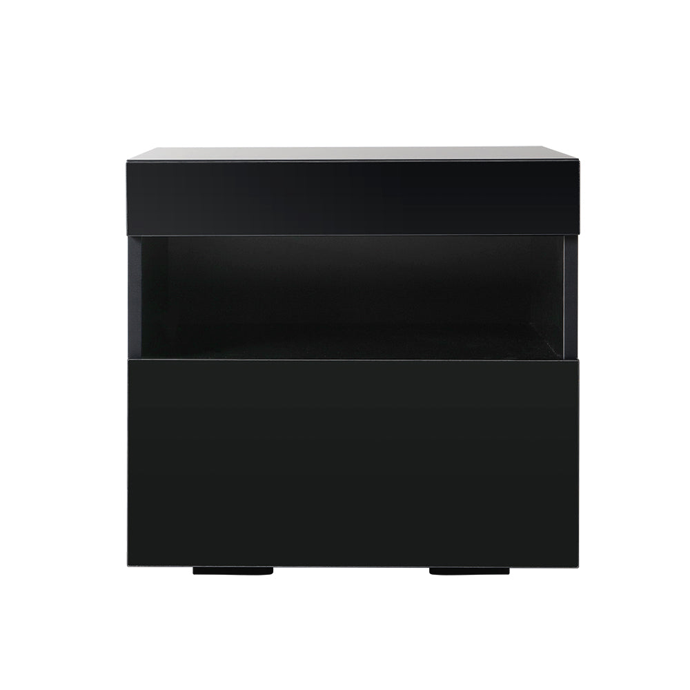 Bedside Tables Drawers Side Table RGB LED High Gloss Nightstand Black - image3