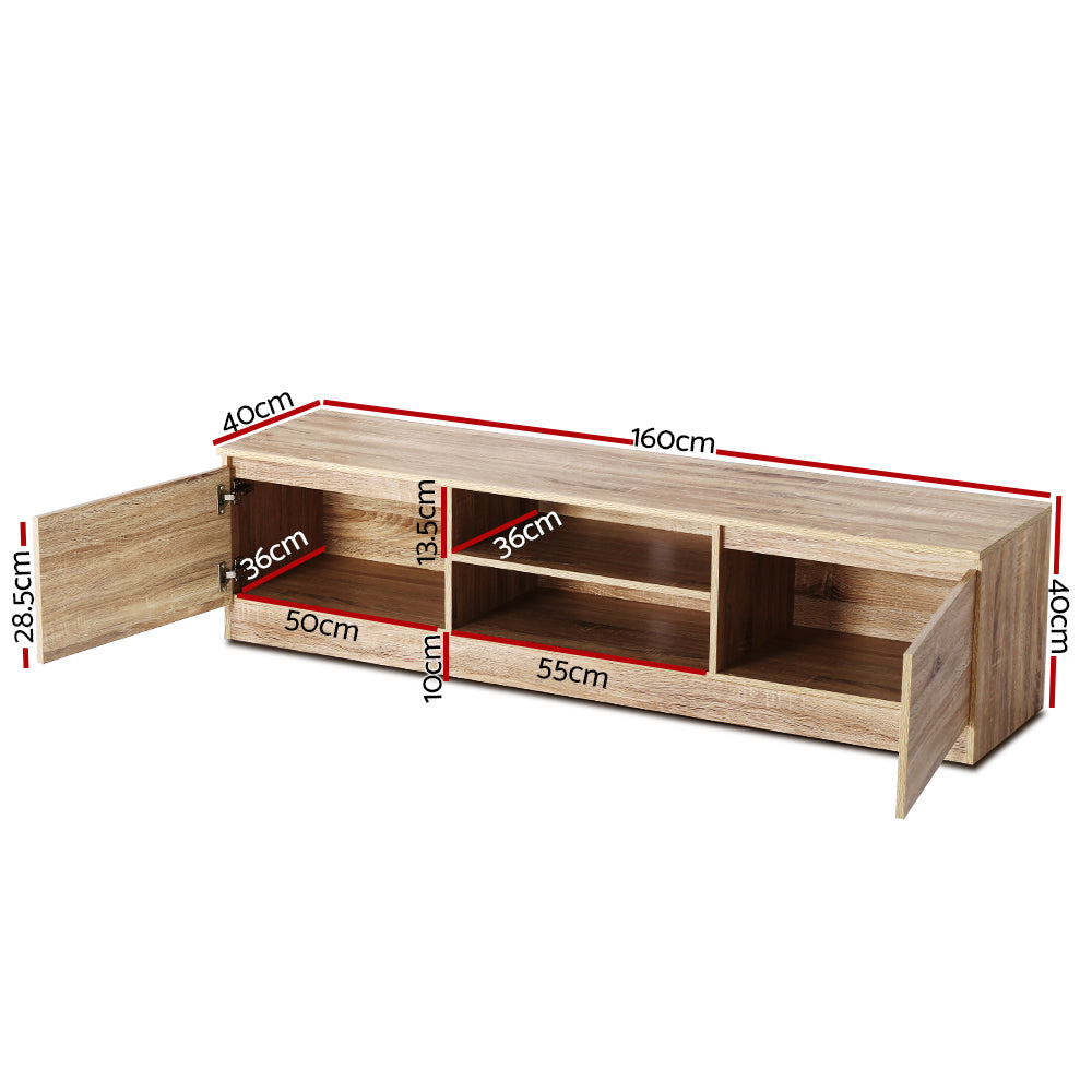 160CM TV Stand Entertainment Unit Lowline Storage Cabinet Wooden - image2