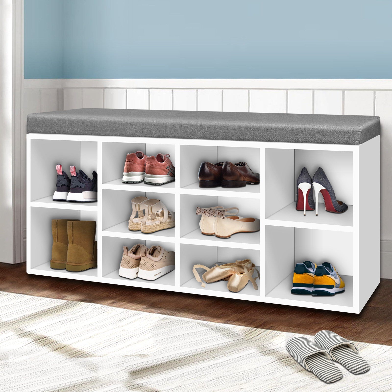 Fabric Shoe Bench with Storage Cubes - White - image7