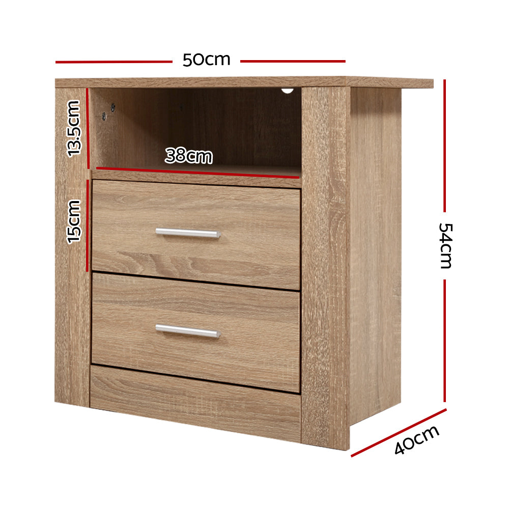 Bedside Tables Drawers Storage Cabinet Shelf Side End Table Oak - image2