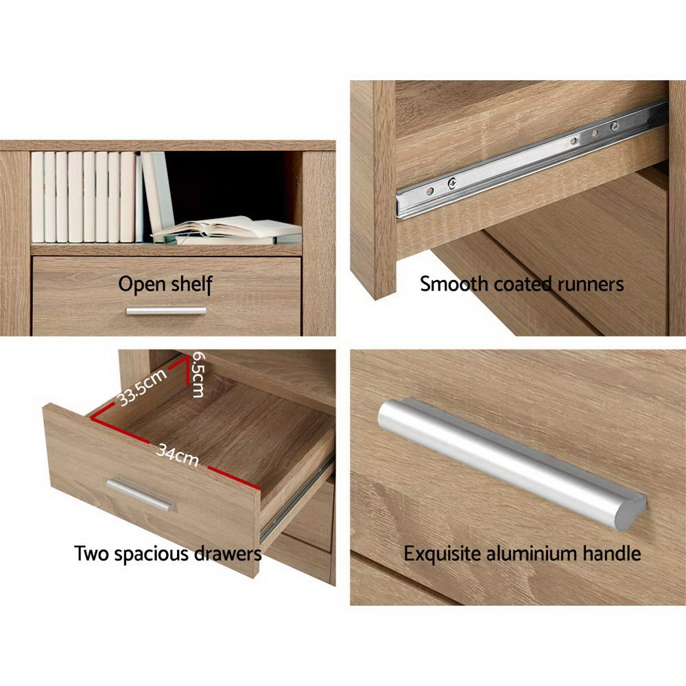 Bedside Tables Drawers Storage Cabinet Shelf Side End Table Oak - image7