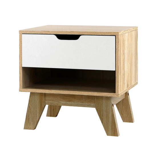 Bedside Table Drawer Nightstand Shelf Cabinet Storage Lamp Side Wooden - image1
