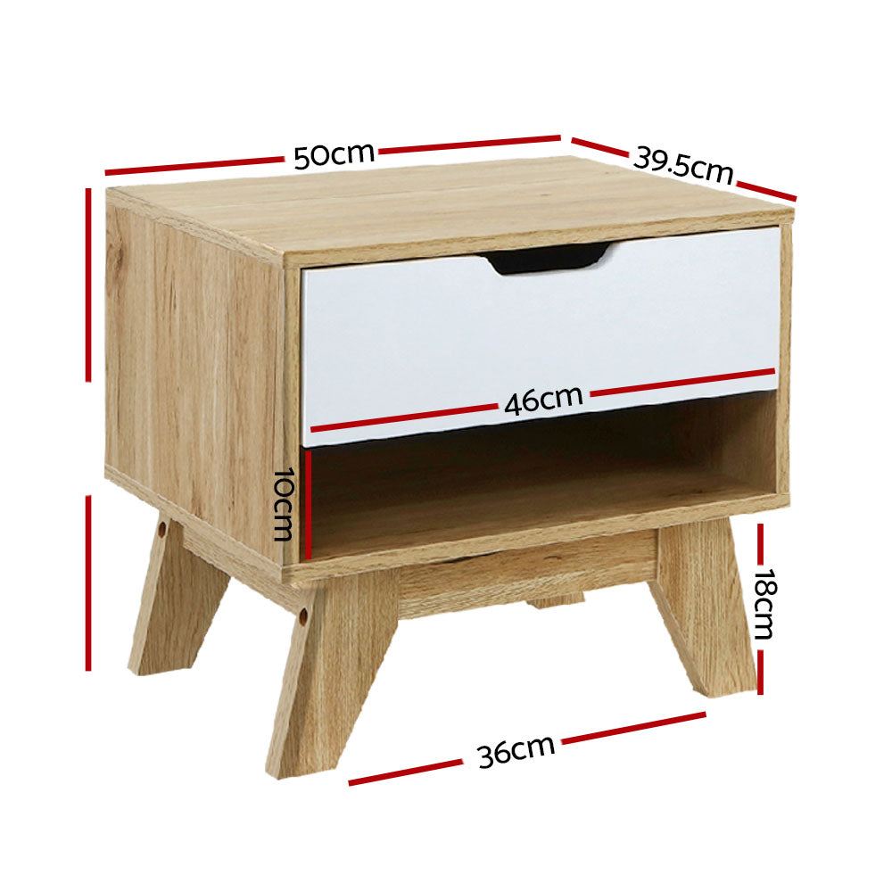 Bedside Table Drawer Nightstand Shelf Cabinet Storage Lamp Side Wooden - image2