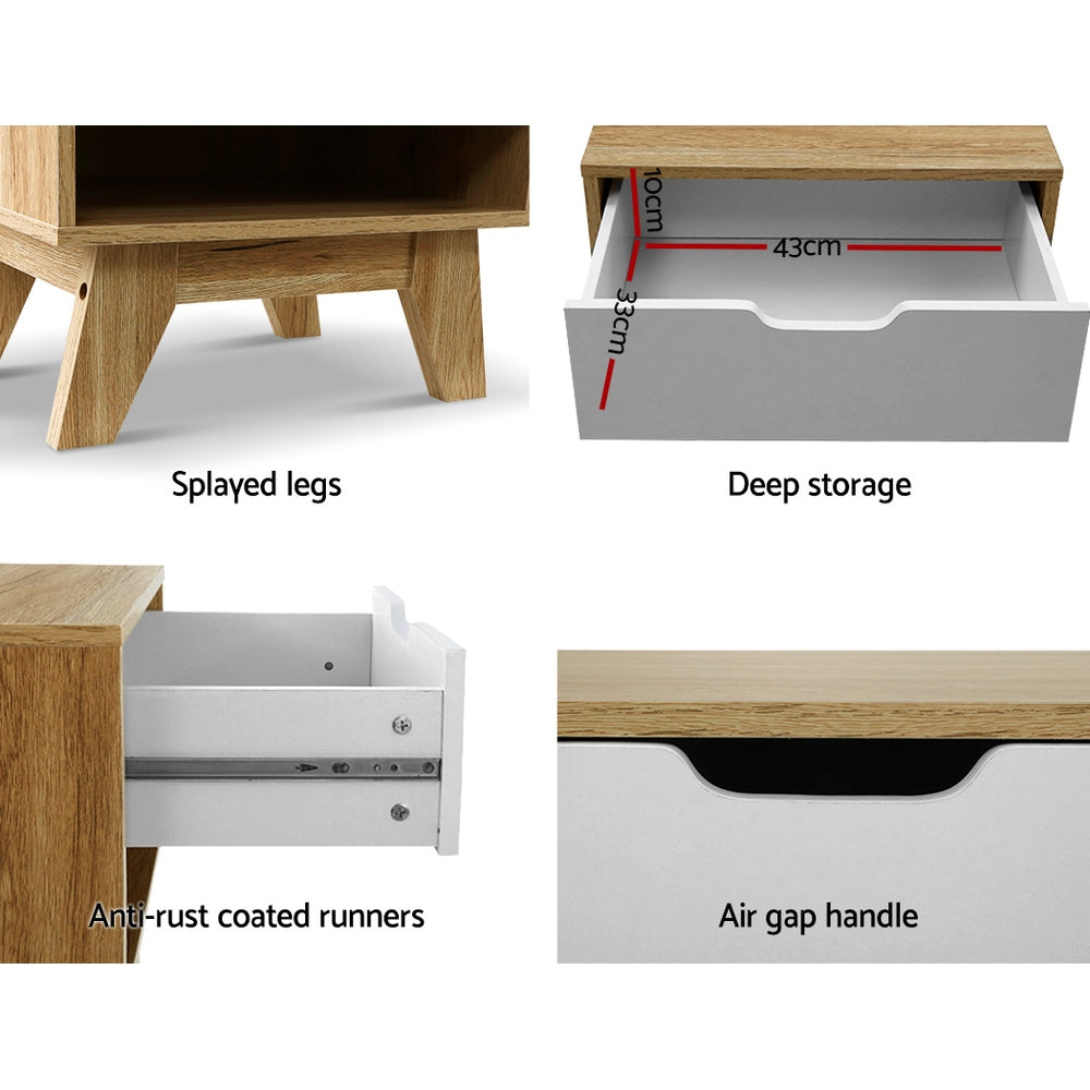 Bedside Table Drawer Nightstand Shelf Cabinet Storage Lamp Side Wooden - image4