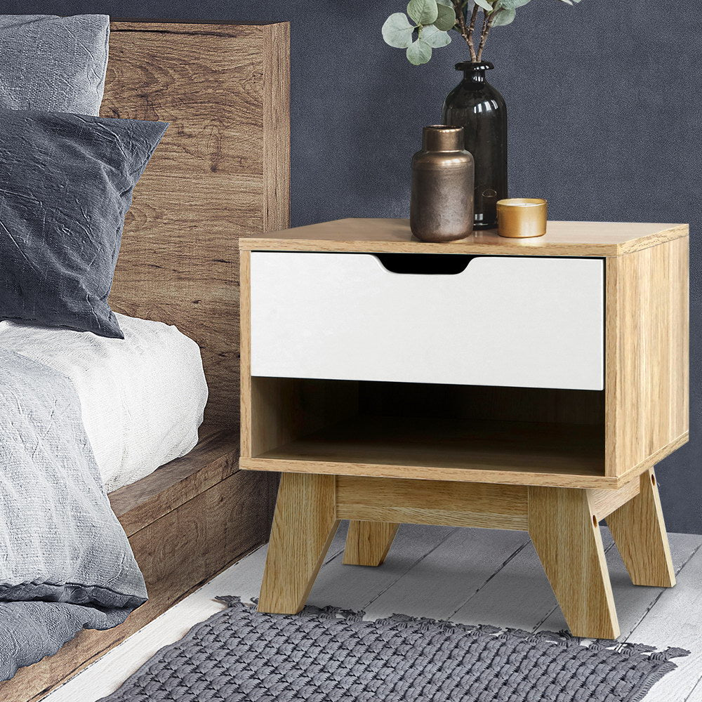 Bedside Table Drawer Nightstand Shelf Cabinet Storage Lamp Side Wooden - image7