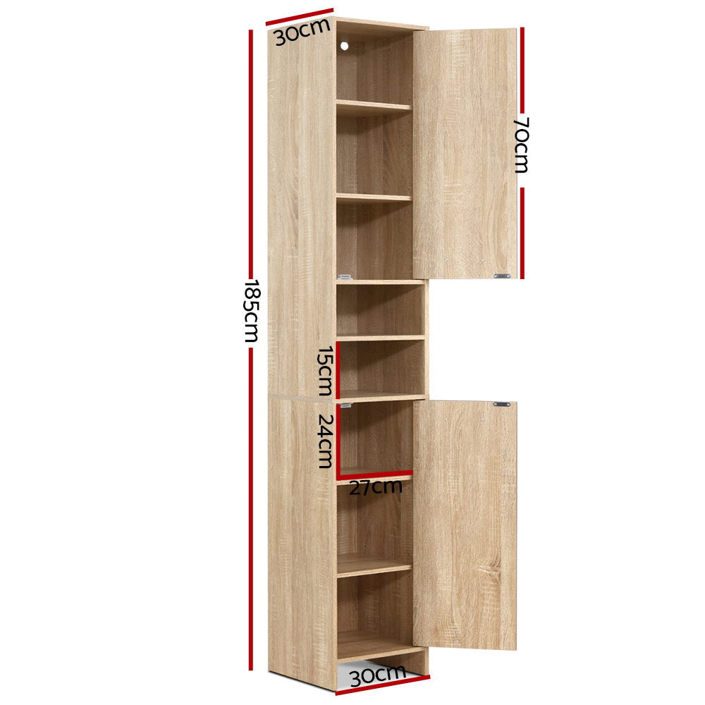 185cm Bathroom Cabinet Tallboy Furniture Toilet Storage Laundry Cupboard Oak - image2