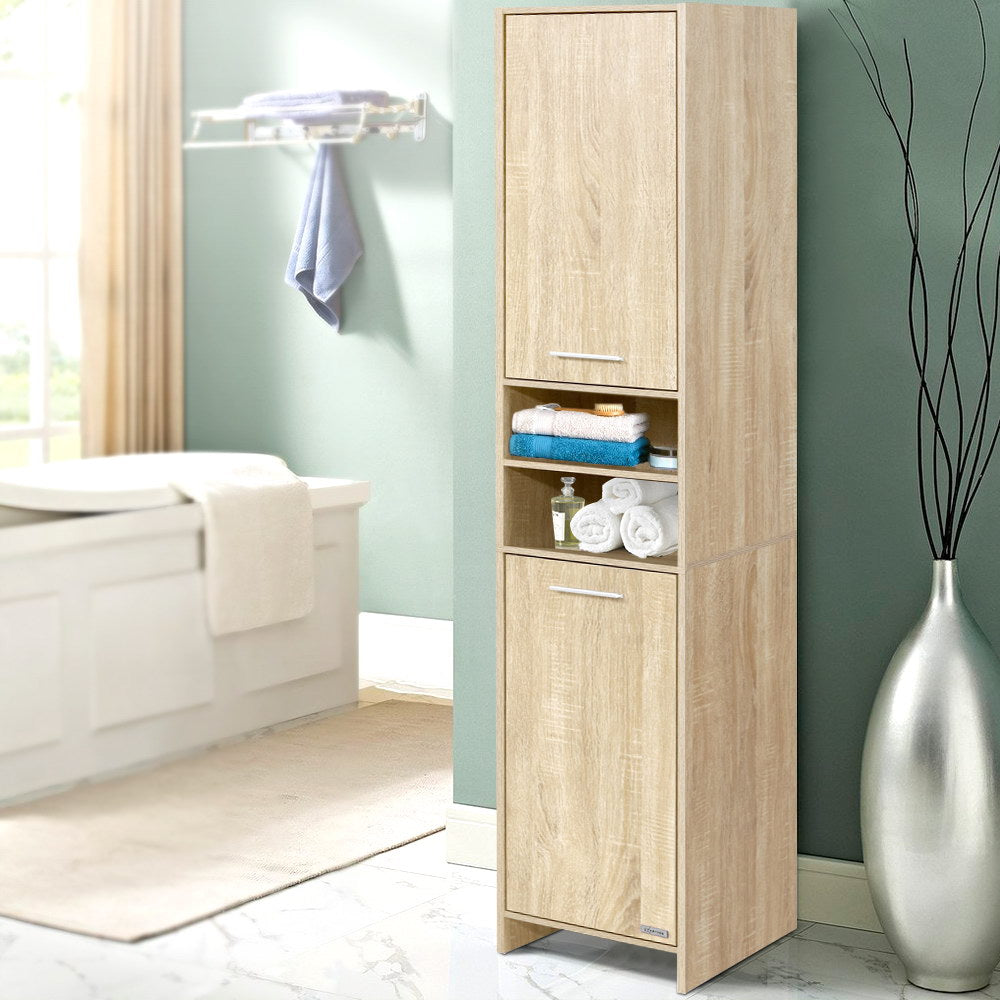 185cm Bathroom Cabinet Tallboy Furniture Toilet Storage Laundry Cupboard Oak - image7