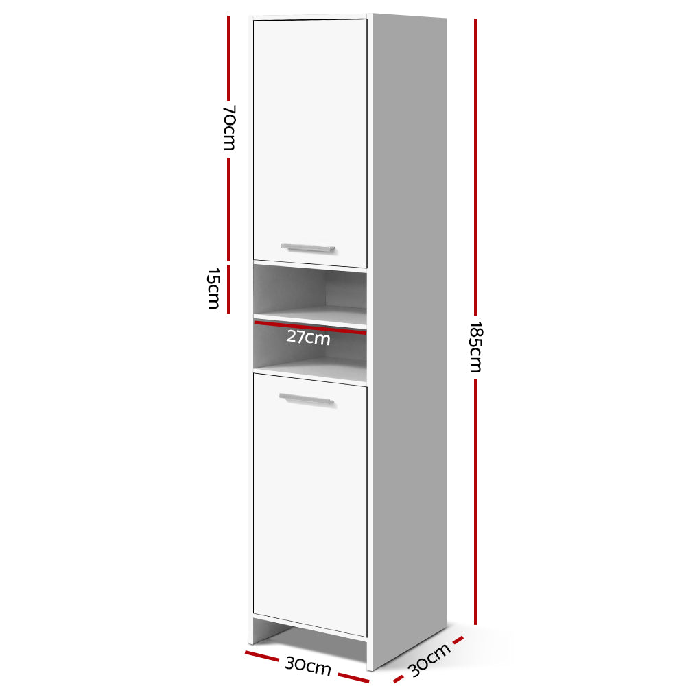 185cm Bathroom Tallboy Toilet Storage Cabinet Laundry Cupboard Adjustable Shelf White - image2