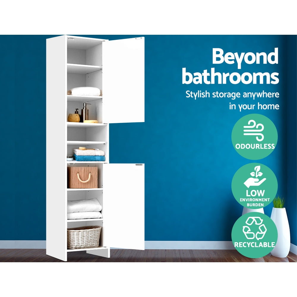 185cm Bathroom Tallboy Toilet Storage Cabinet Laundry Cupboard Adjustable Shelf White - image3