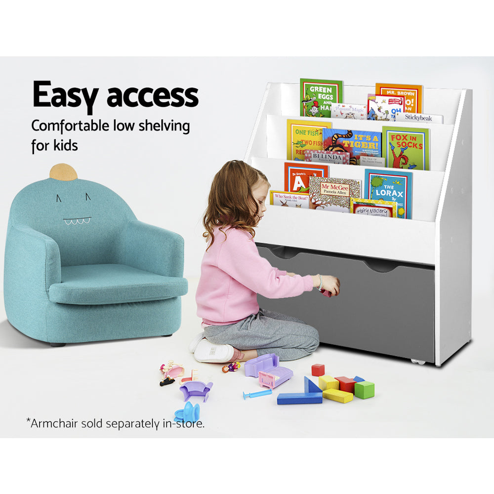 Kids Bookshelf Childrens Bookcase Organiser Storage Shelf Wooden White - image4