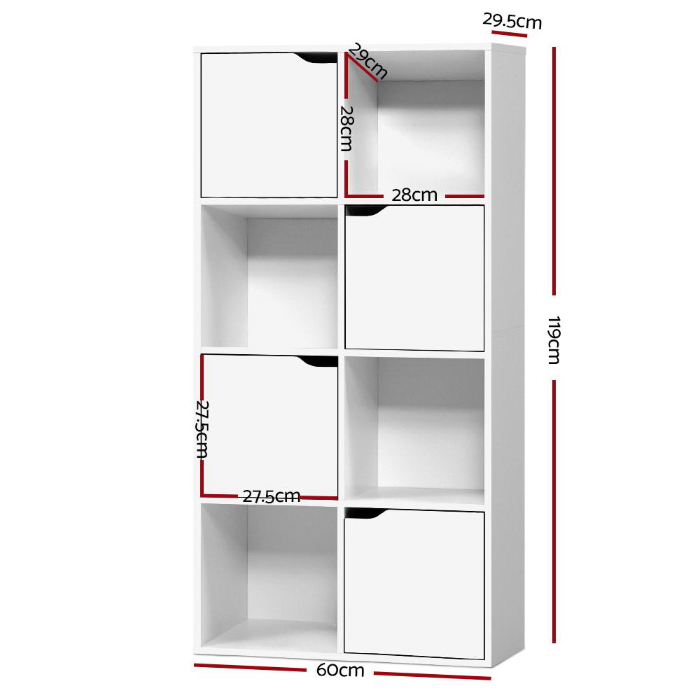 Display Shelf 8 Cube Storage 4 Door Cabinet Organiser Bookshelf Unit White - image2