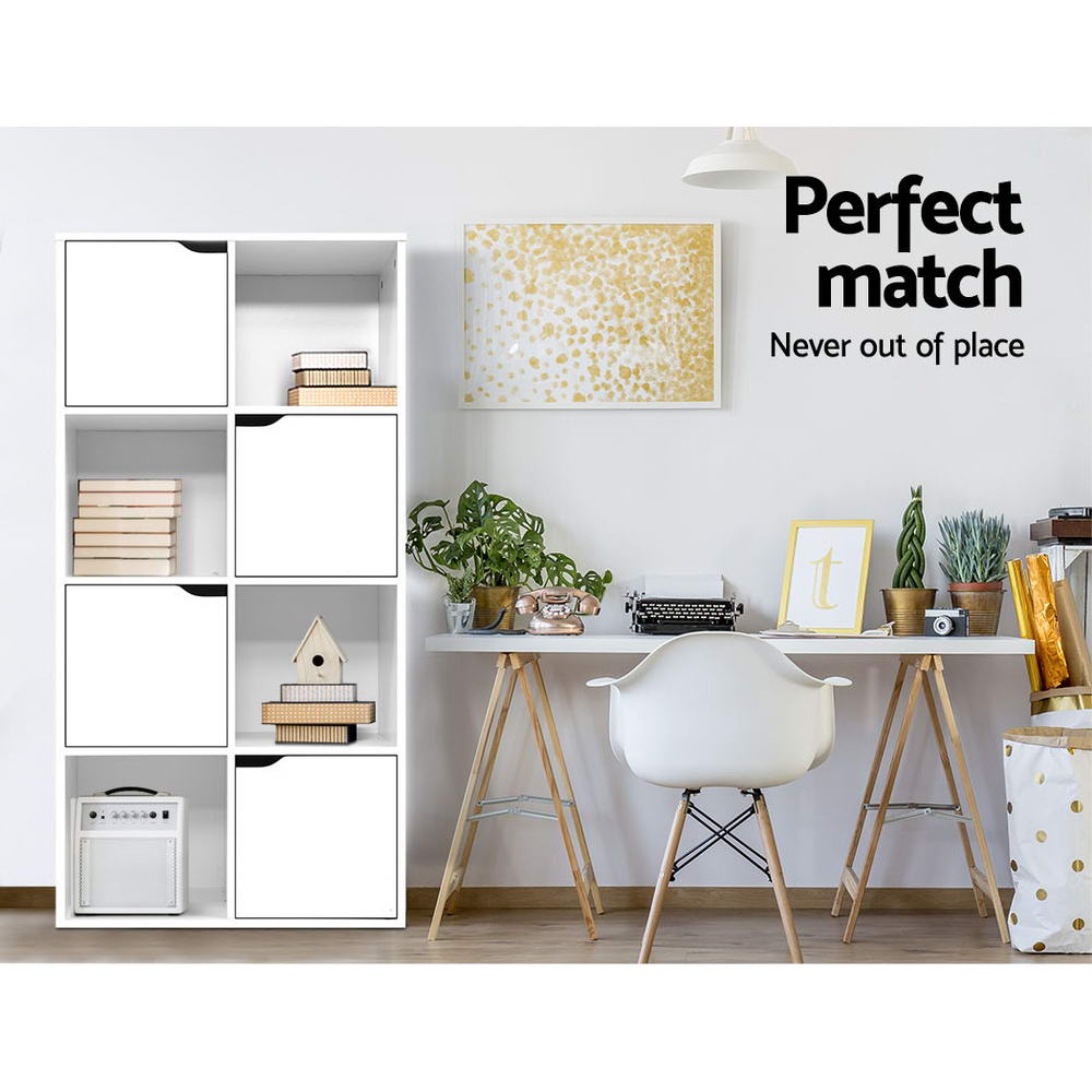 Display Shelf 8 Cube Storage 4 Door Cabinet Organiser Bookshelf Unit White - image3