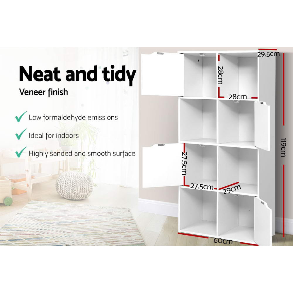 Display Shelf 8 Cube Storage 4 Door Cabinet Organiser Bookshelf Unit White - image4