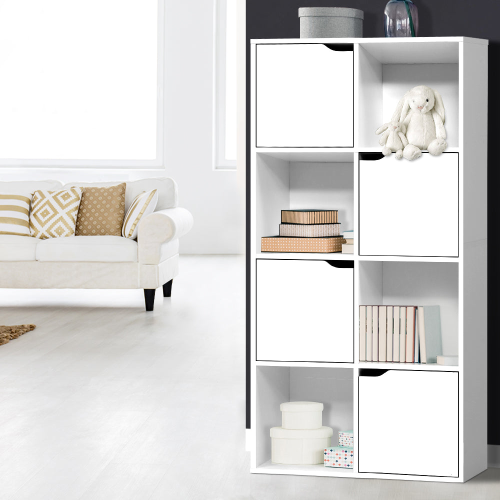 Display Shelf 8 Cube Storage 4 Door Cabinet Organiser Bookshelf Unit White - image7