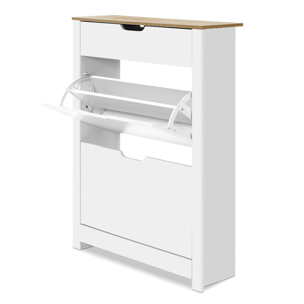 Shoe Cabinet Rack Storage Organiser Cupboard Shelf Drawer 16 Pairs White - image1