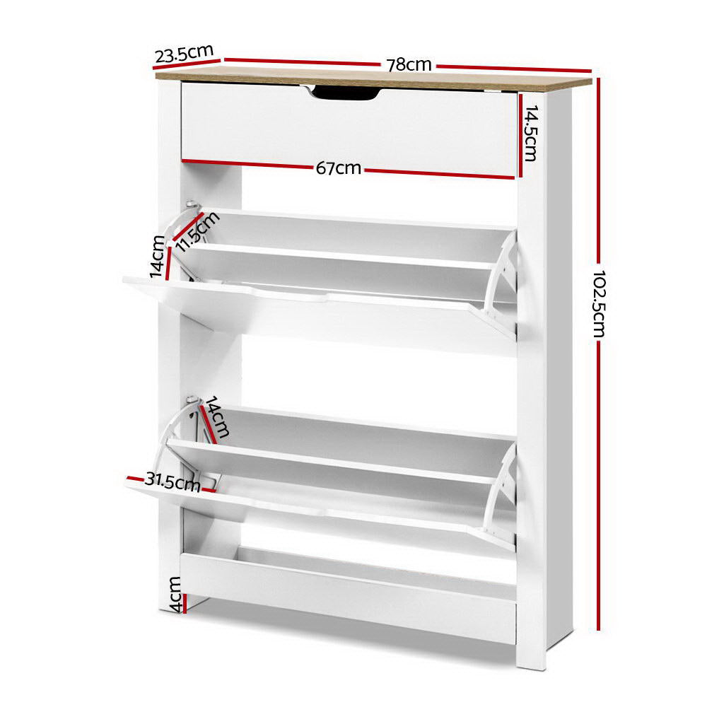 Shoe Cabinet Rack Storage Organiser Cupboard Shelf Drawer 16 Pairs White - image2