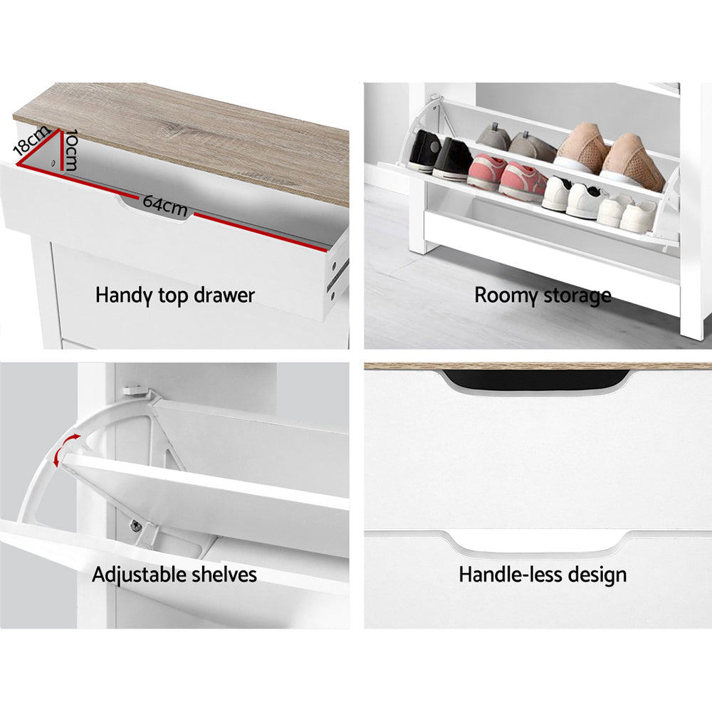 Shoe Cabinet Rack Storage Organiser Cupboard Shelf Drawer 16 Pairs White - image6