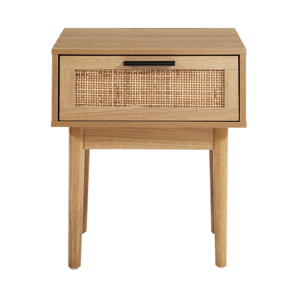 Bedside Tables Table 1 Drawer Storage Cabinet Rattan Wood Nightstand - image3