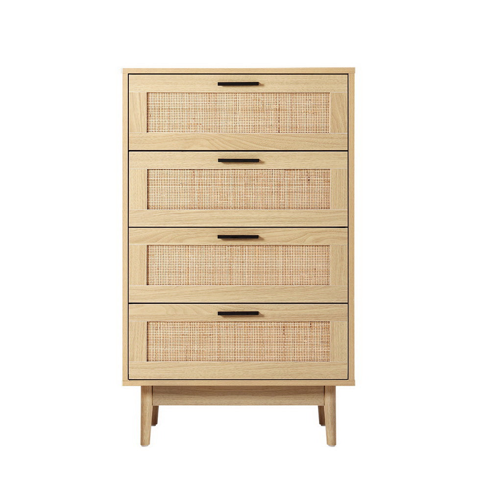 Artiss 4 Chest of Drawers Rattan Tallboy Cabinet Bedroom Clothes Storage Wood - image3