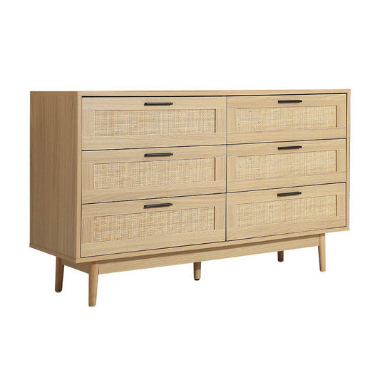 Artiss 6 Chest of Drawers Rattan Tallboy Cabinet Bedroom Clothes Storage Wood - image1