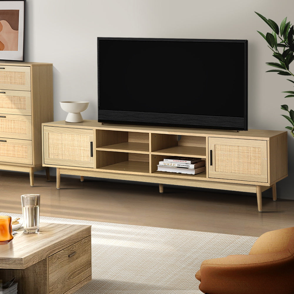 Artiss TV Cabinet Entertainment Unit Storage Cabinets Rattan Wooden 180CM - image8