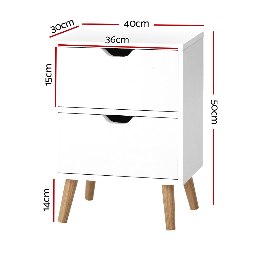 Bedside Tables Drawers Side Table Nightstand White Storage Cabinet Wood - image2