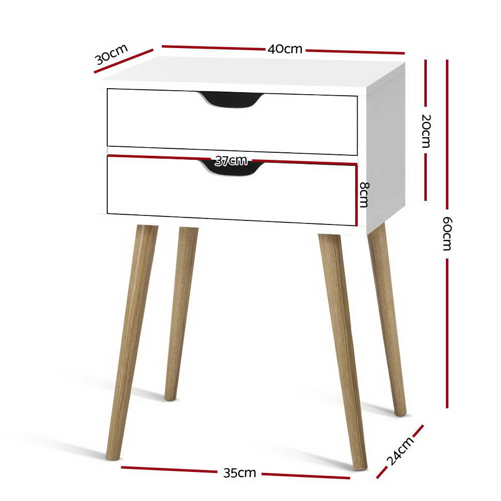 Bedside Tables Drawers Side Table Nightstand Wood Storage Cabinet White - image2