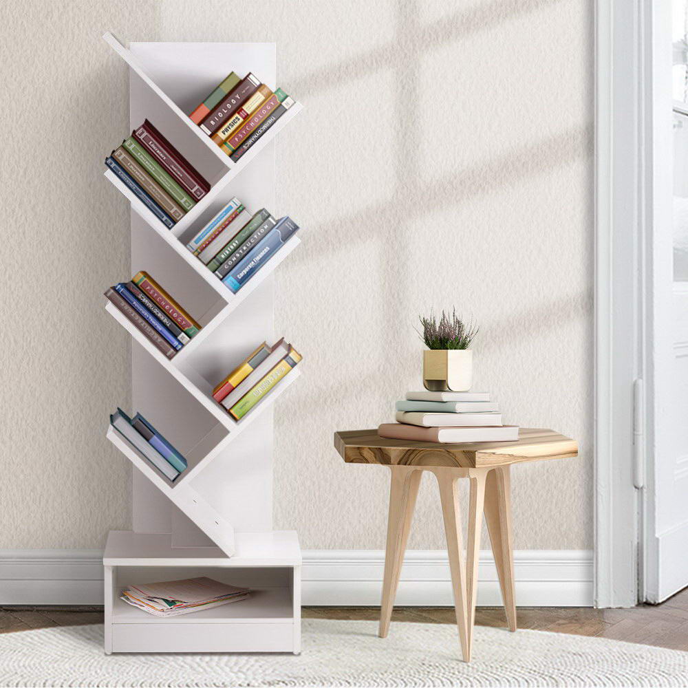 Display Shelf 7-Shelf Tree Bookshelf Book Storage Rack Bookcase White - image7