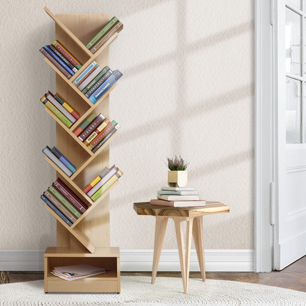 Display Shelf 9-Shelf Tree Bookshelf Book Storage Rack Bookcase Natural - image7