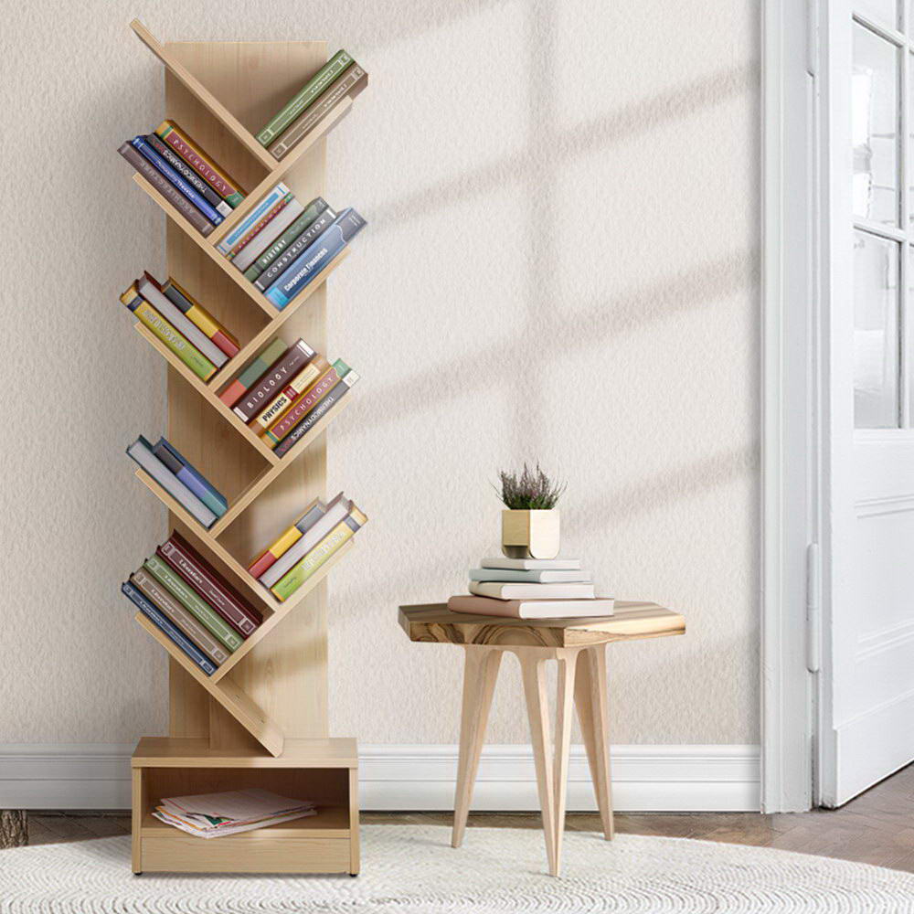 Display Shelf 9-Shelf Tree Bookshelf Book Storage Rack Bookcase Natural - image8