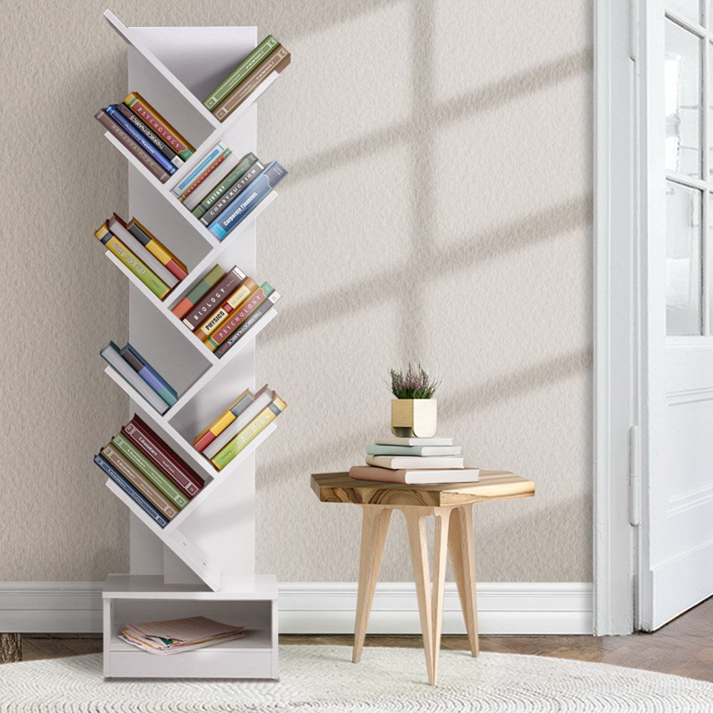 Display Shelf 9-Shelf Tree Bookshelf Book Storage Rack Bookcase White - image7