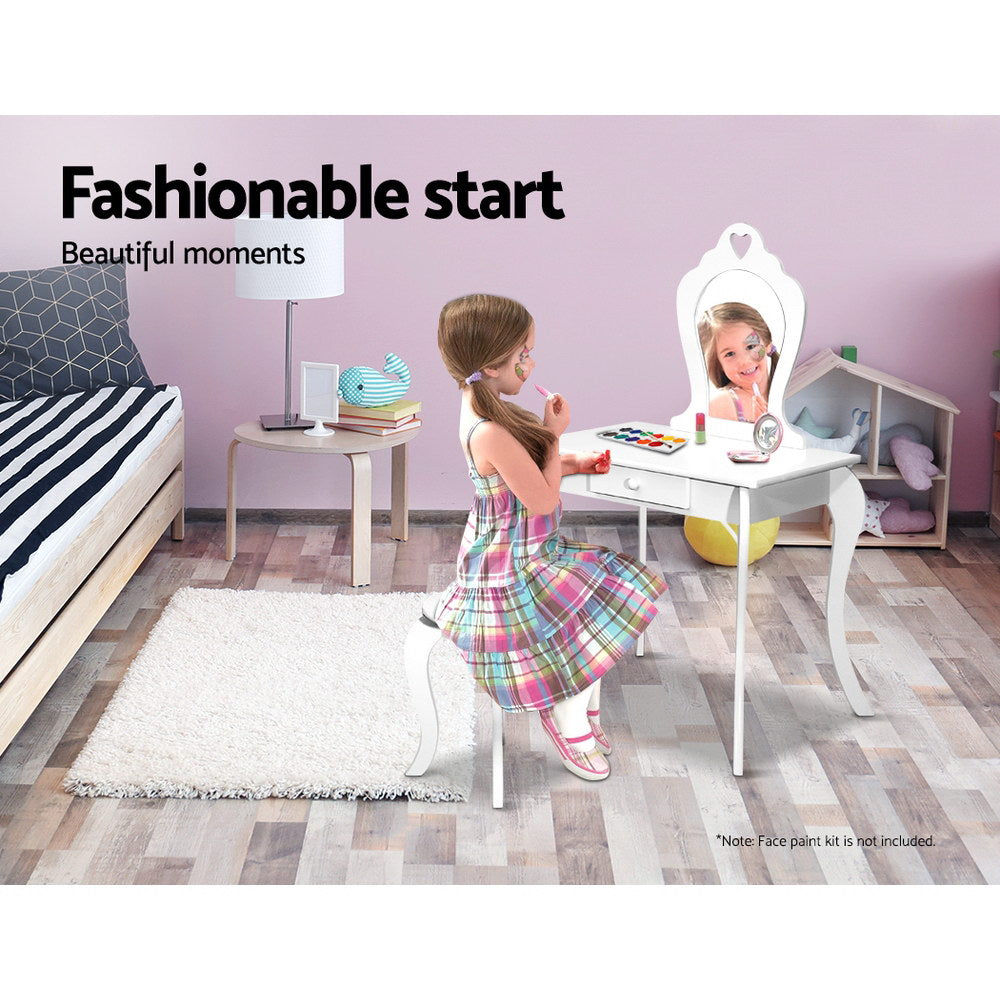 White Kids Vanity Dressing Table Stool Set Mirror Princess Children Makeup - image4