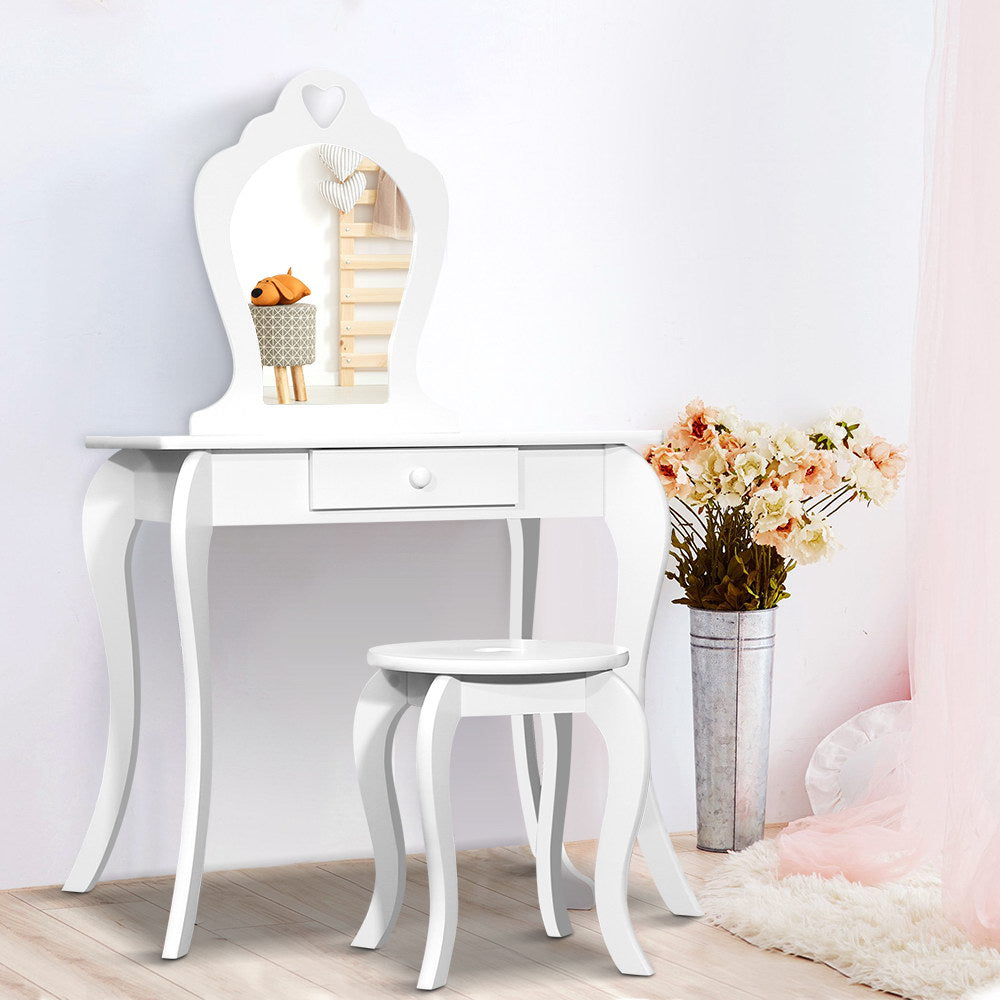White Kids Vanity Dressing Table Stool Set Mirror Princess Children Makeup - image7