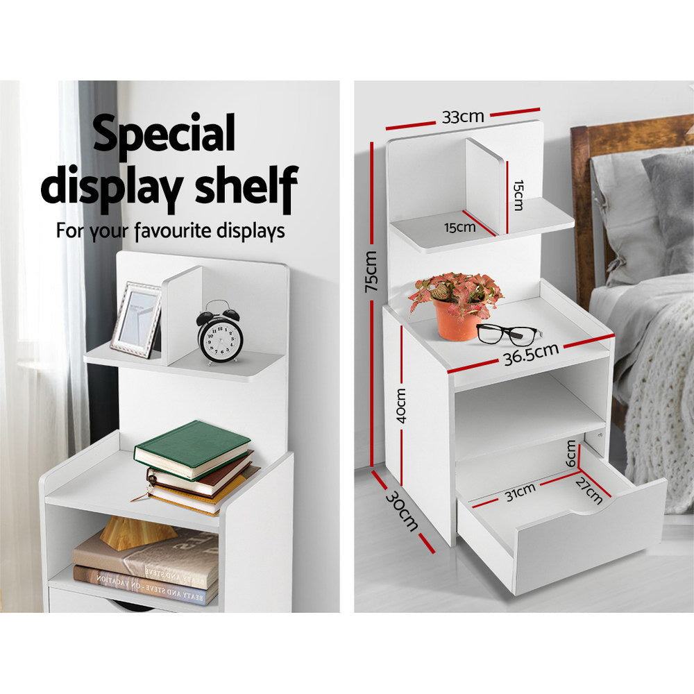 Bedside Table Cabinet Shelf Display Drawer Side Nightstand Unit Storage - image5