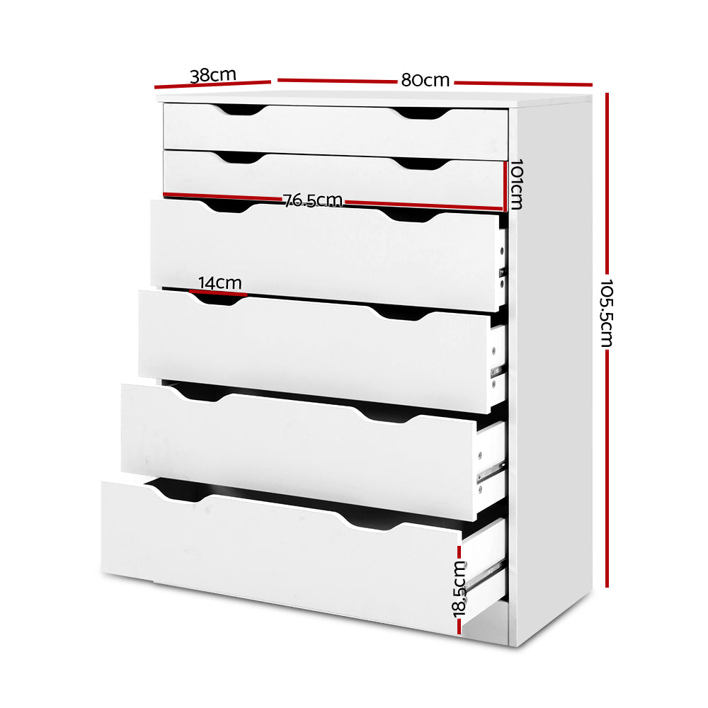 6 Chest of Drawers Tallboy Cabinet Storage Dresser Table Bedroom Storage - image2