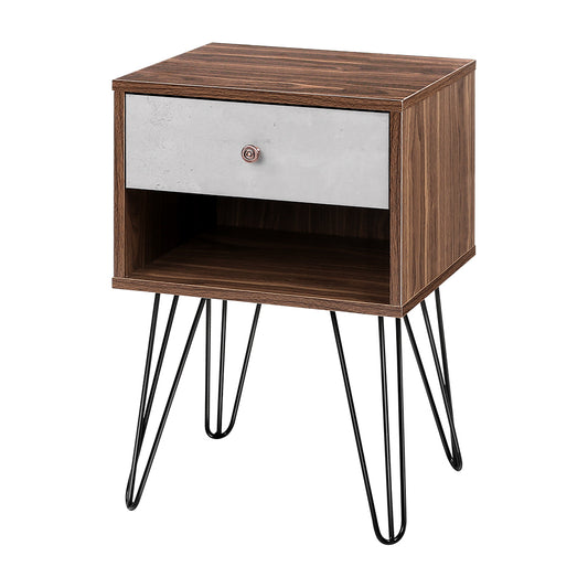 Bedside Table with Drawer - Grey & Walnut - image1