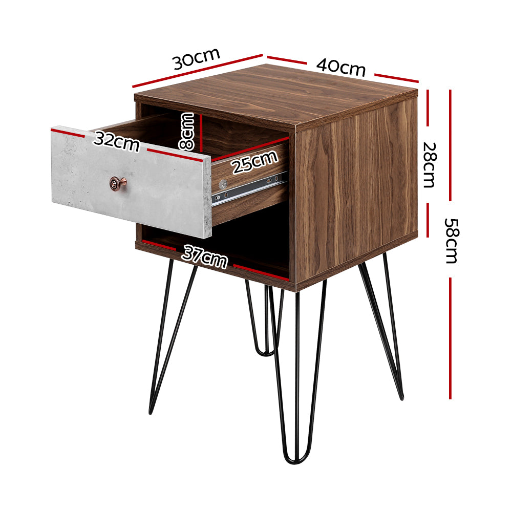 Bedside Table with Drawer - Grey & Walnut - image2