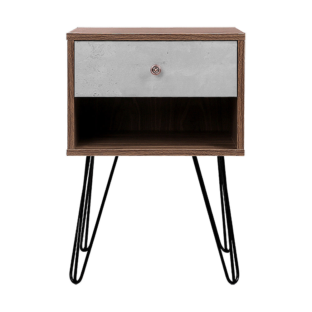 Bedside Table with Drawer - Grey & Walnut - image3