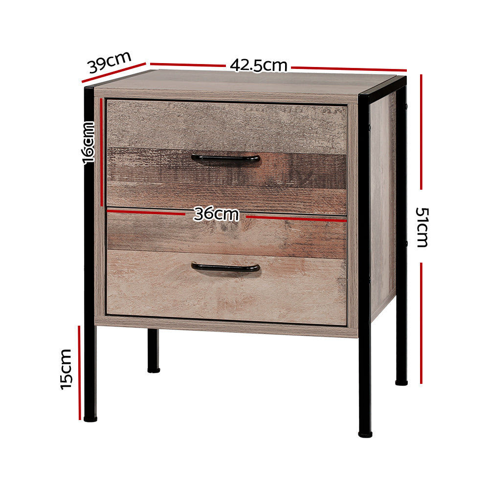 Bedside Table Drawers Nightstand Metal Oak - image2