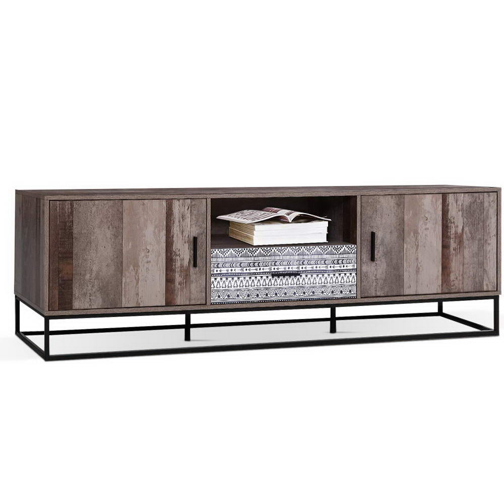 TV Cabinet Entertainment Unit Stand Storage Wooden Industrial Rustic 180cm - image1