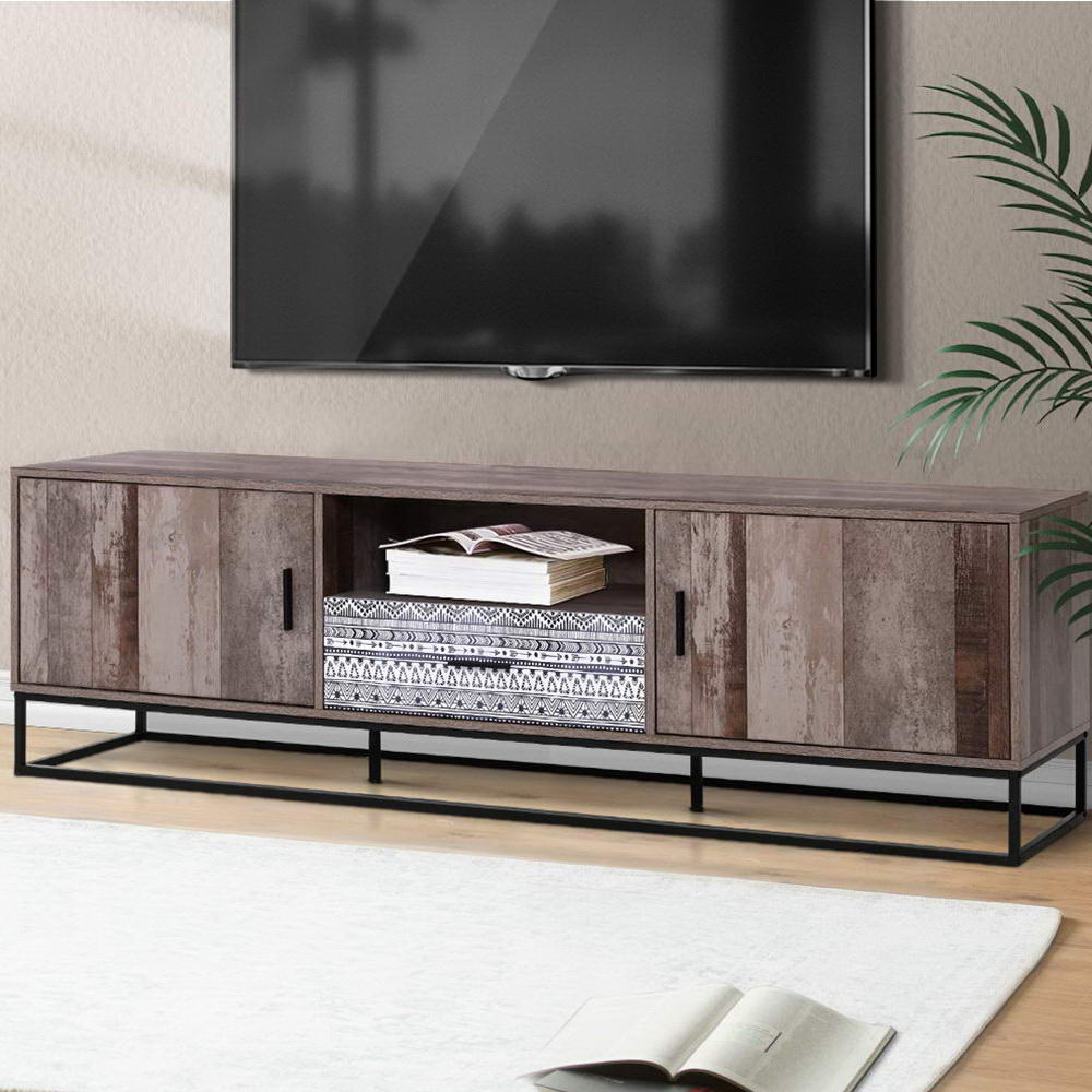 TV Cabinet Entertainment Unit Stand Storage Wooden Industrial Rustic 180cm - image7